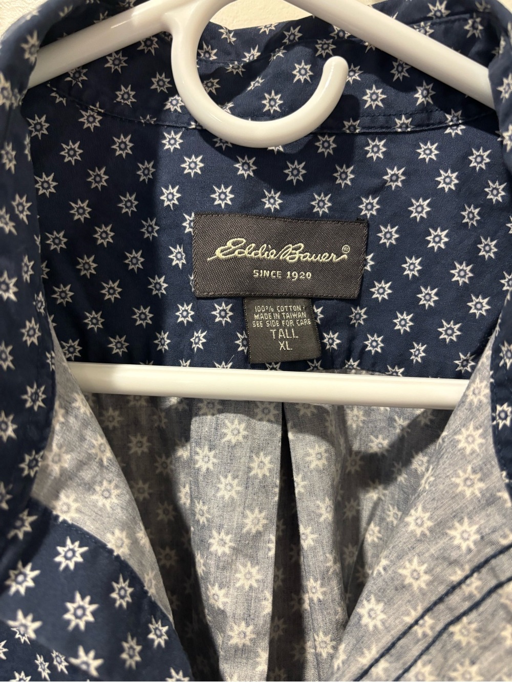 Eddie Bauer Navy Blue Star-Print Cotton Button-Down Shirt